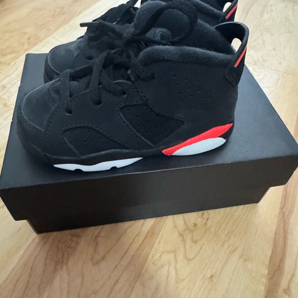 Jordan Kids Black and Red High-Top Sneakers